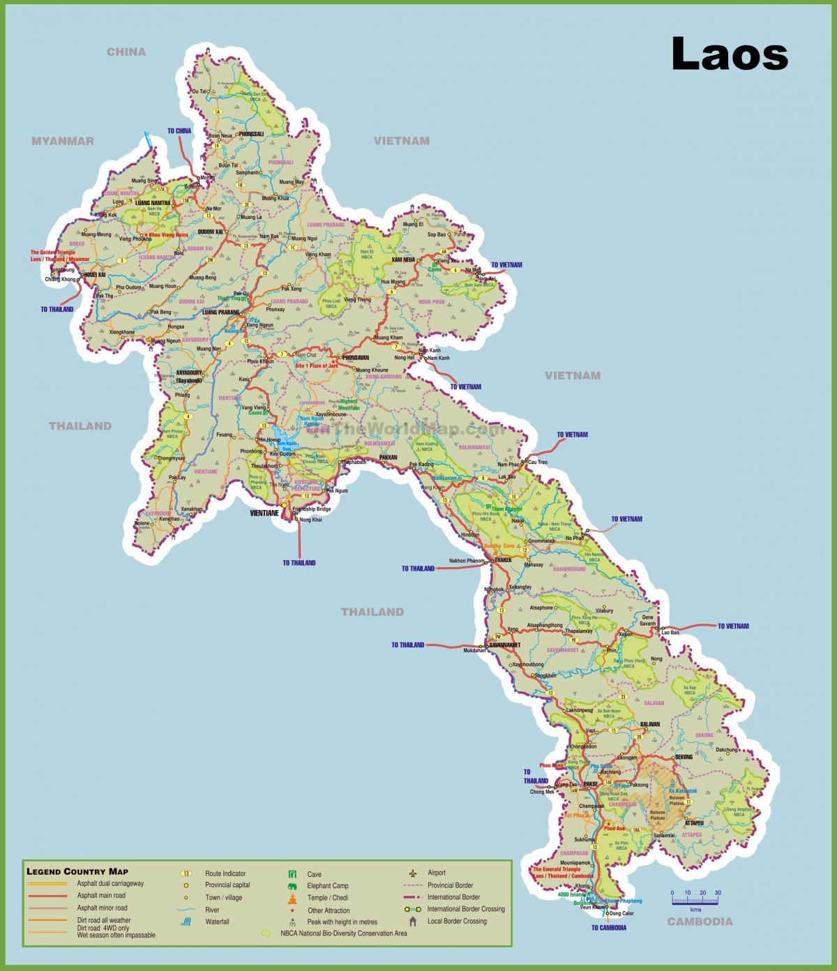 لاوس مناطق الجذب السياحي خريطة