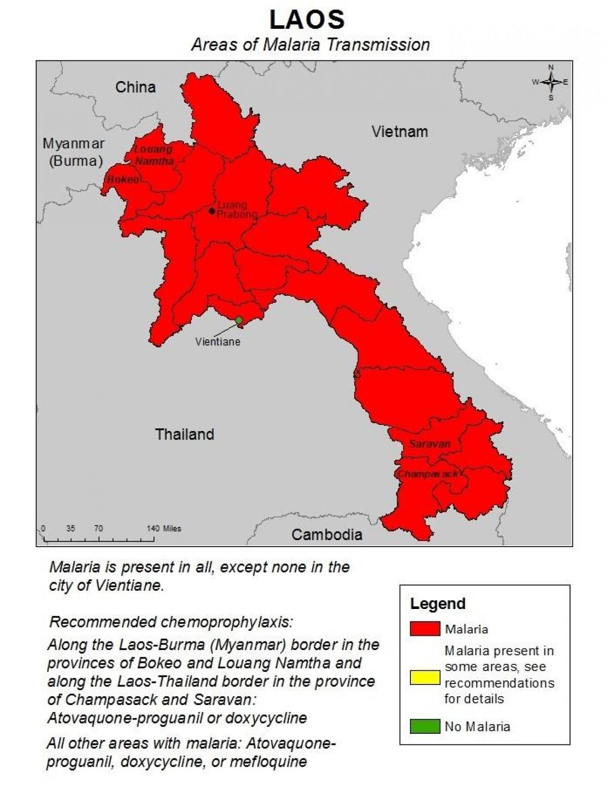 خريطة لاوس الملاريا 